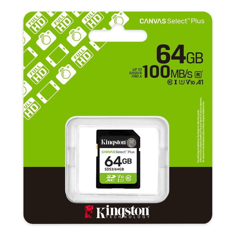Карта памяти SDXC  64GB UHS-I Class 10 Kingston Canvas Select Plus R100MB/s (SDS3/64GB)