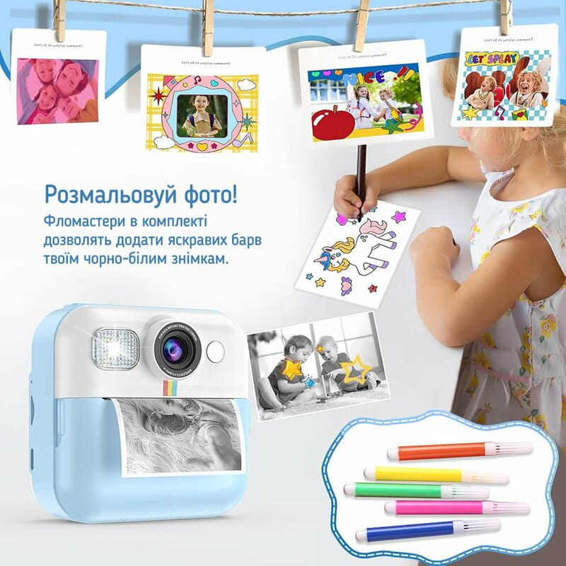 Детский фотоаппарат ColorWay с функцией моментальной печати Blue (CW-PHP01B)
