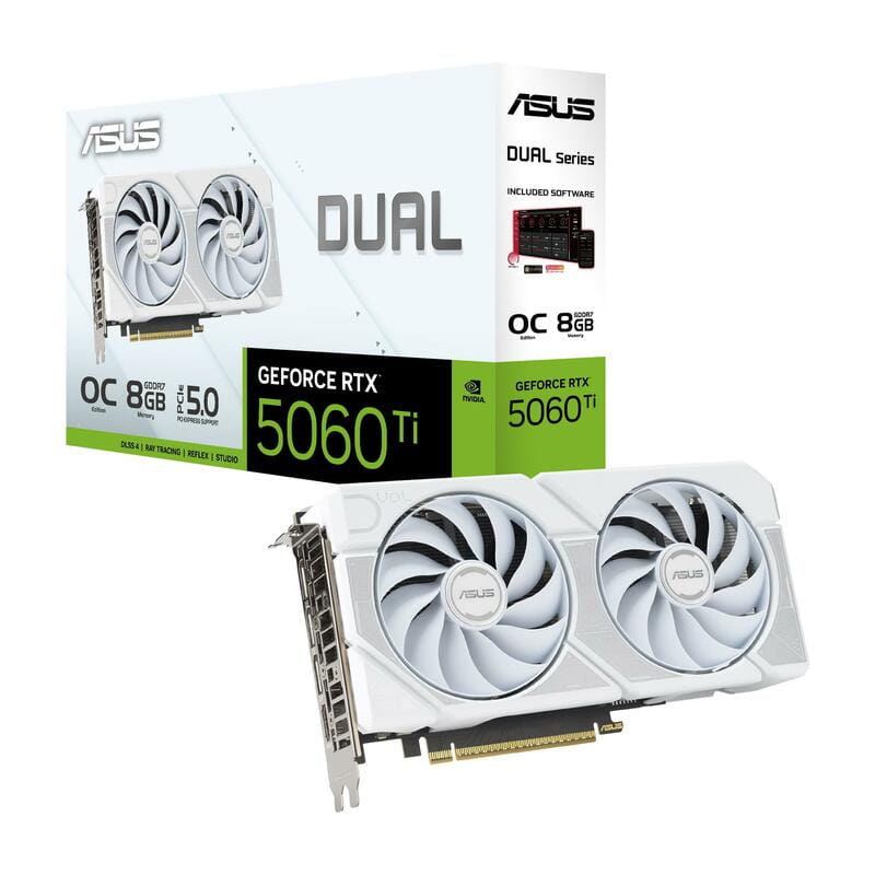 Видеокарта GF RTX 5060 Ti  8GB GDDR7 Dual OC White Asus (DUAL-RTX5060TI-O8G-WHITE)