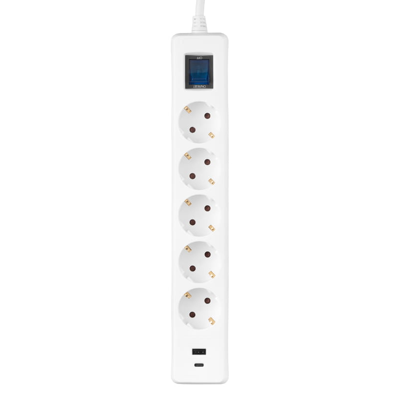Сетевой фильтр 2E 5хSchuko, 1 х USB, 1 x USB-C, 3 м (2E-SP515M3USBWH)