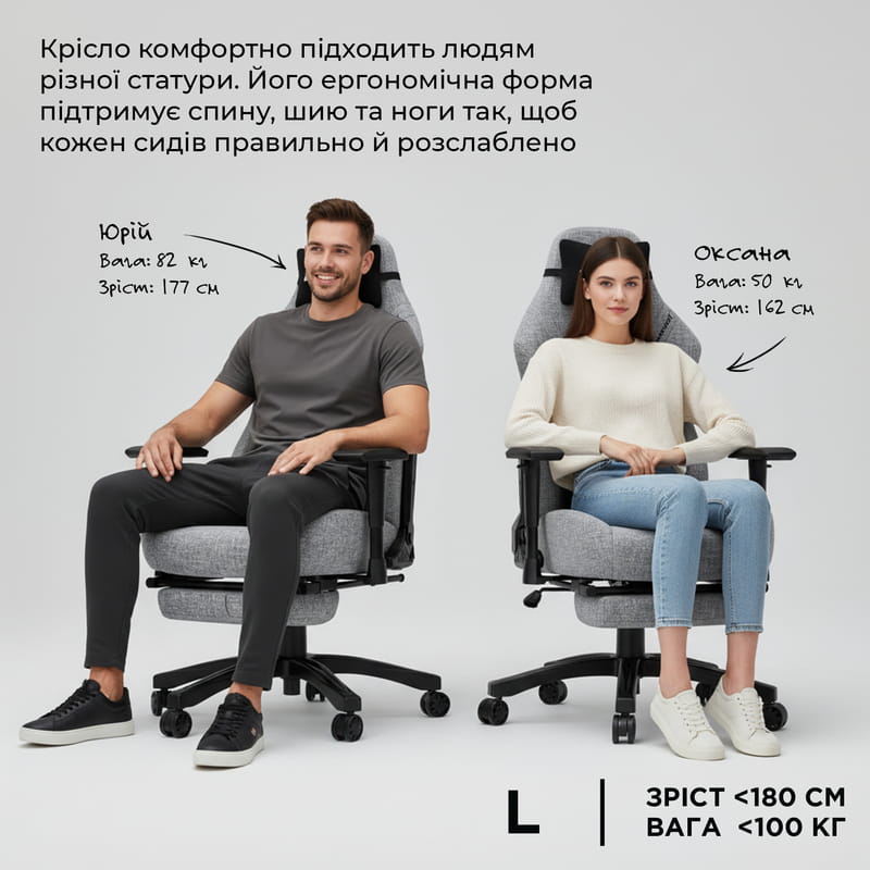Кресло для геймеров Anda Seat Luna Pro Size L Gray Fabric (AD18T-44-G-F)