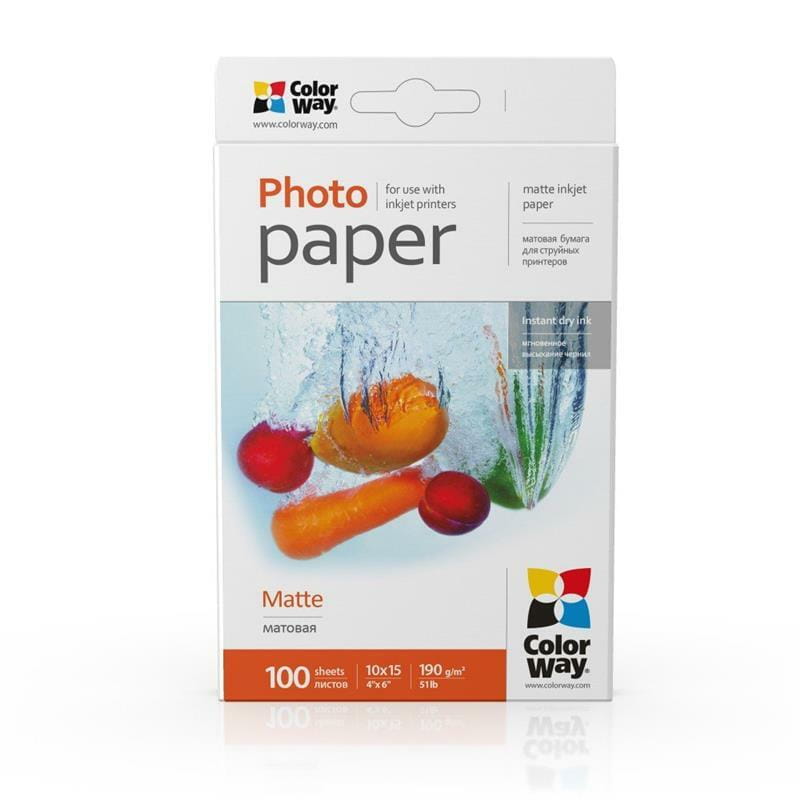 Фотобумага ColorWay матовая 190г/м2 10x15см 100 л. (PM1901004R)