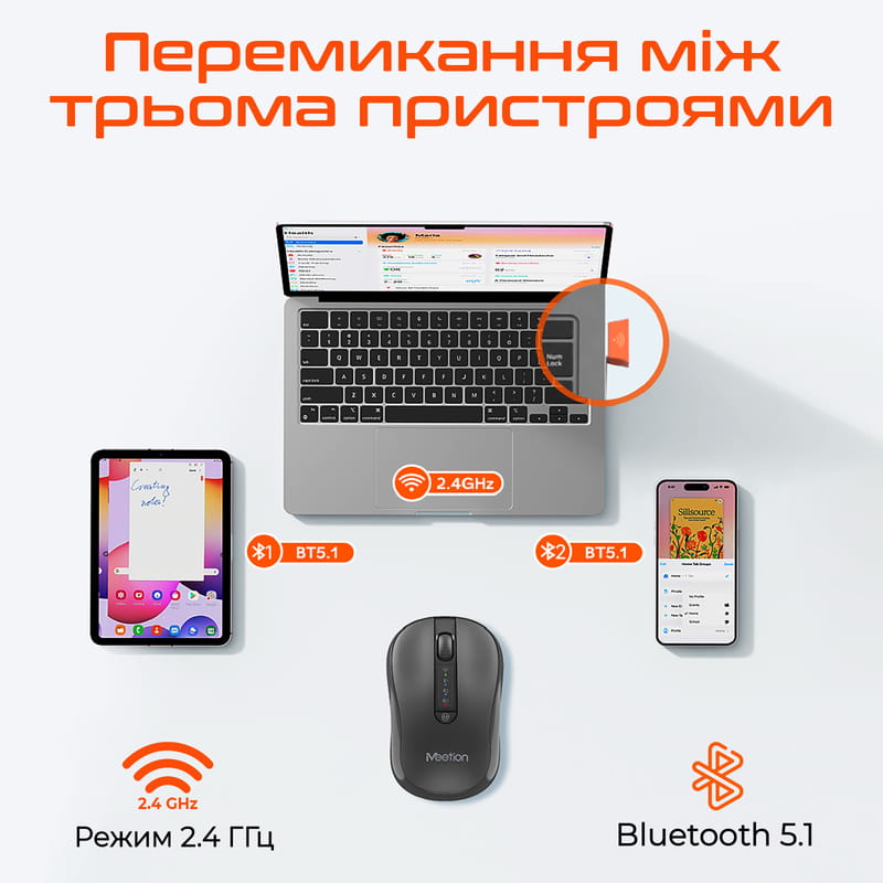 Мышь беспроводная Meetion BTM185 Black (MT-BTM185-A)