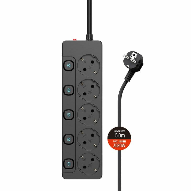 Фільтр живлення СolorWay (CW-PSEA55SBK) 5 розеток, 5м, Black