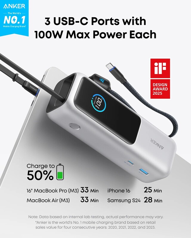 Універсальна мобільна батарея Anker Laptop 25000mAh 165W Silver (A1695H41)