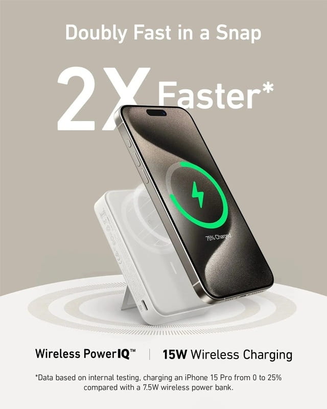 Універсальна мобільна батарея Anker MagGo 10000mAh 27W White (A1654G21)