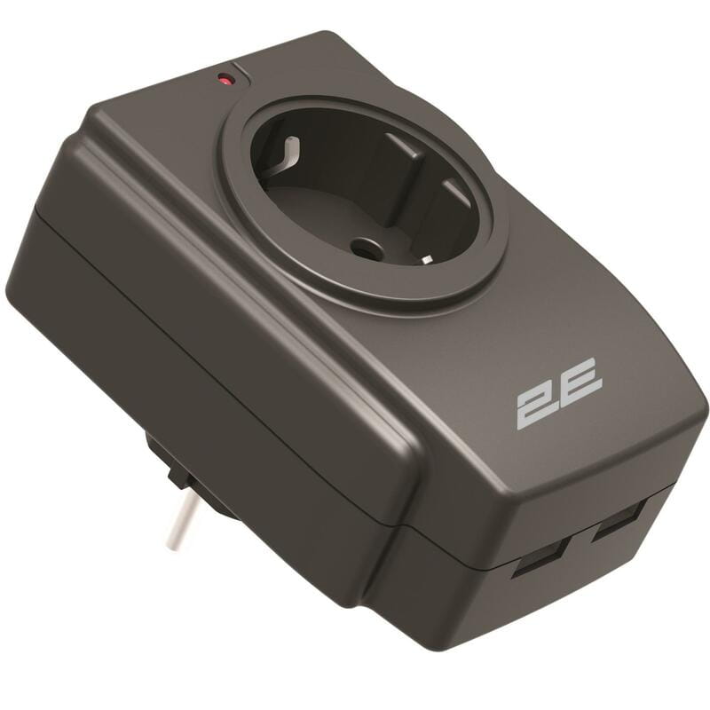 Мережевий адаптер 2E 1xТип F, 16A, 2xUSB-A, чорний (2E-AD120U)