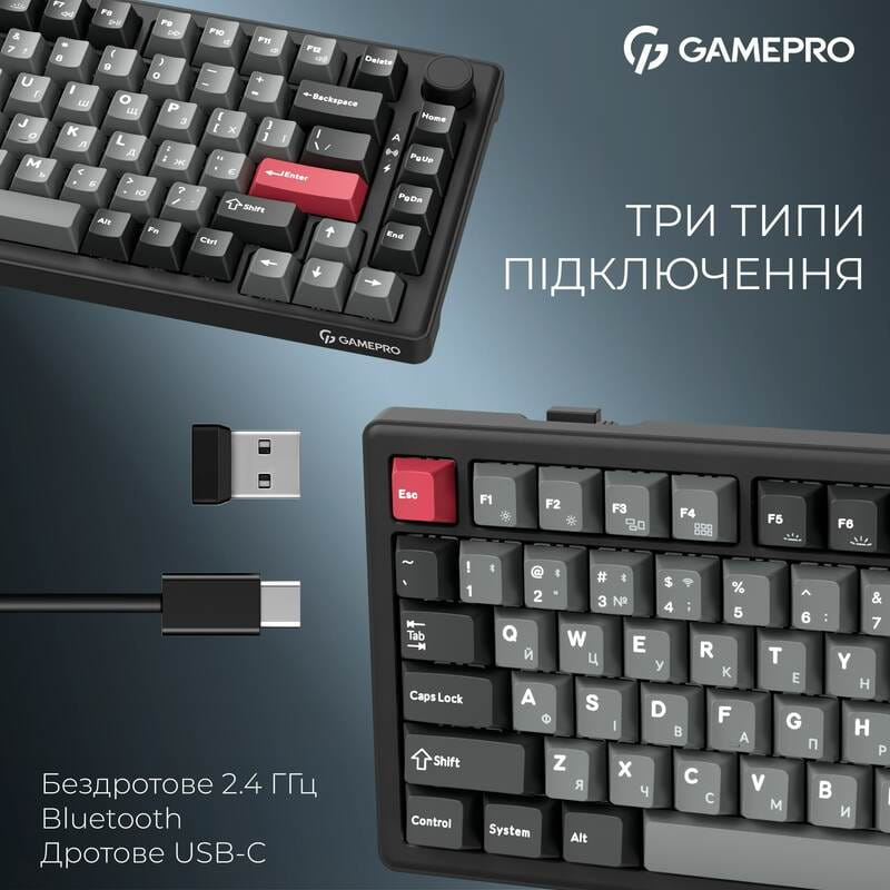 Клавіатура бездротова GamePro Asgard Yord Keychron Super Red Switch Black (MK266BK)