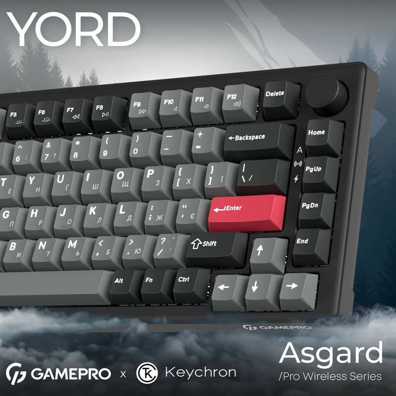 Клавіатура бездротова GamePro Asgard Yord Keychron Super Red Switch Black (MK266BK)