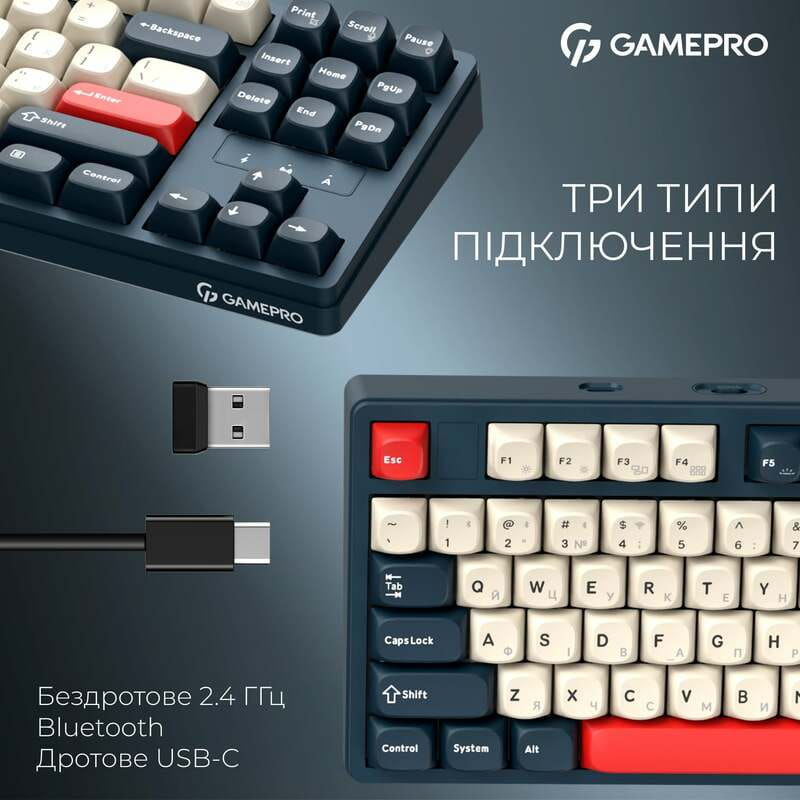 Клавіатура бездротова GamePro Asgard Ragnar Keychron Super Red Switch Blue (MK285BL)