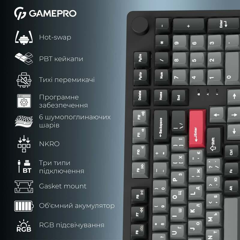 Клавіатура бездротова GamePro Asgard Drakkar Keychron Super Red Switch Black (MK305BK)