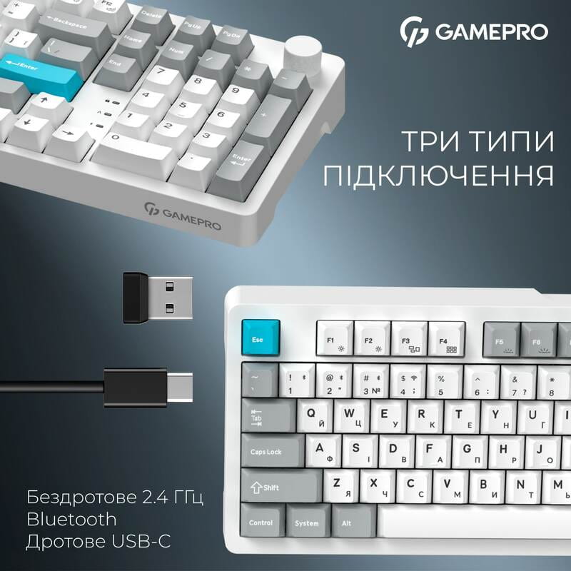 Клавіатура бездротова GamePro Asgard Drakkar Keychron Super Red Switch White (MK305WH)