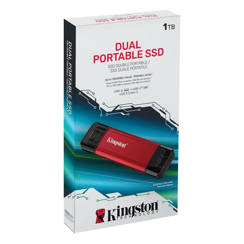Накопитель внешний SSD 1TB Kingston Dual Portable Red (SPSD/1TB)