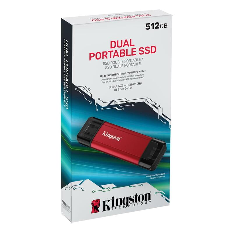 Накопичувач зовнішній SSD 512GB Kingston Dual Portable Red (SPSD/512GB)