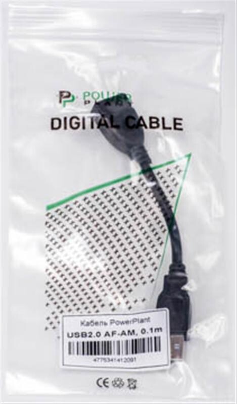 Кабель PowerPlant (KD00AS1209) USB2.0(AF)-USB2.0(AM), 0.1м, Black