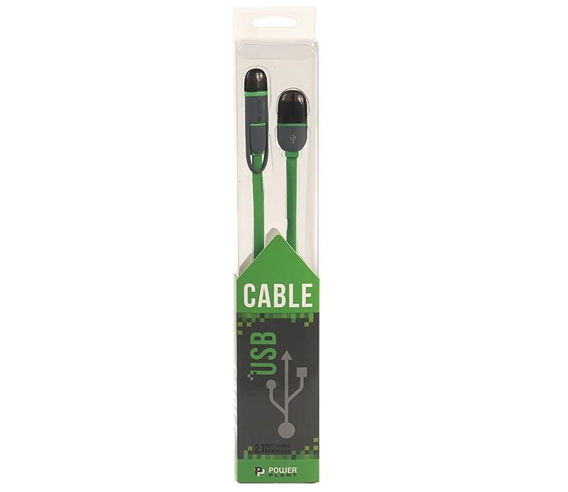 Кабель PowerPlant Quick Charge Flat USB2.0-MicroUSB-Lightning, 2м Green (CA910502)