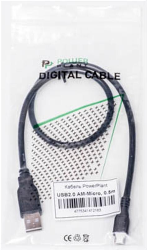 Кабель PowerPlant (KD00AS1218) USB2.0(AM)-MicroUSB(AM), 0.5м, Black