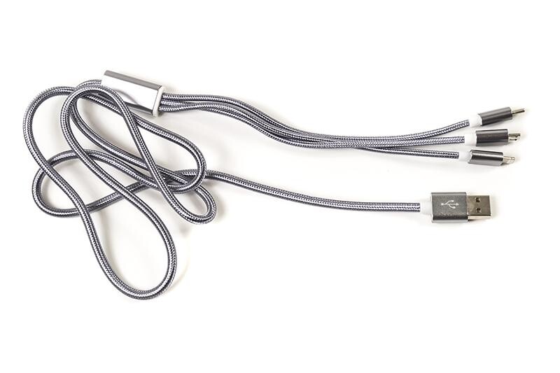 Кабель PowerPlant USB2.0-MicroUSB-USB-C-Lightning, 1.2м Grey (CA910663)