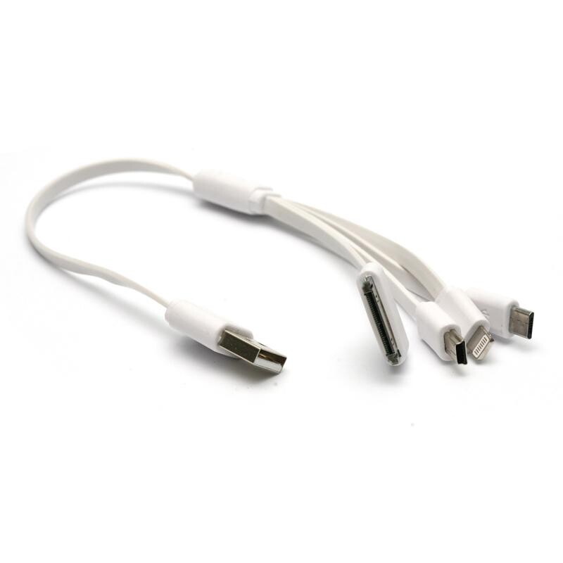 Кабель PowerPlant USB - microUSB - miniUSB - Lightning - Apple 30pin, 0.3м White (KABUSBALL)