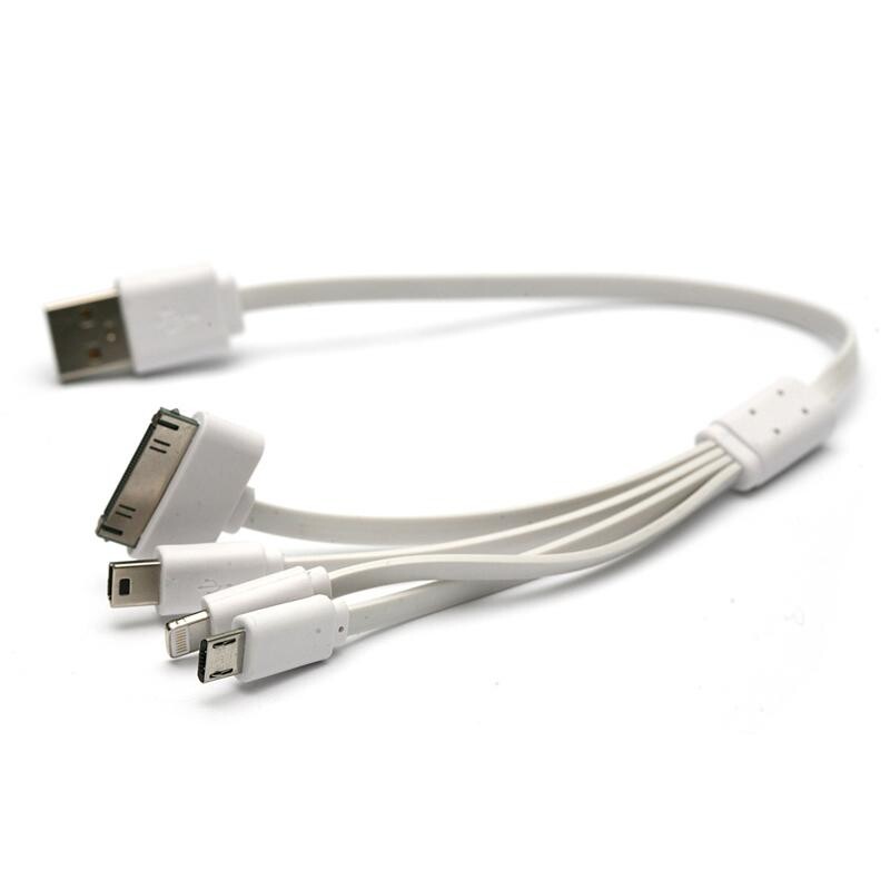Кабель PowerPlant USB - microUSB - miniUSB - Lightning - Apple 30pin, 0.3м White (KABUSBALL)