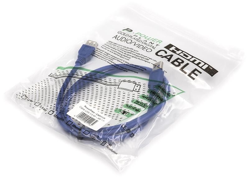 Кабель PowerPlant (CA911134) USB 3.0 AF - AM, 1м, синий