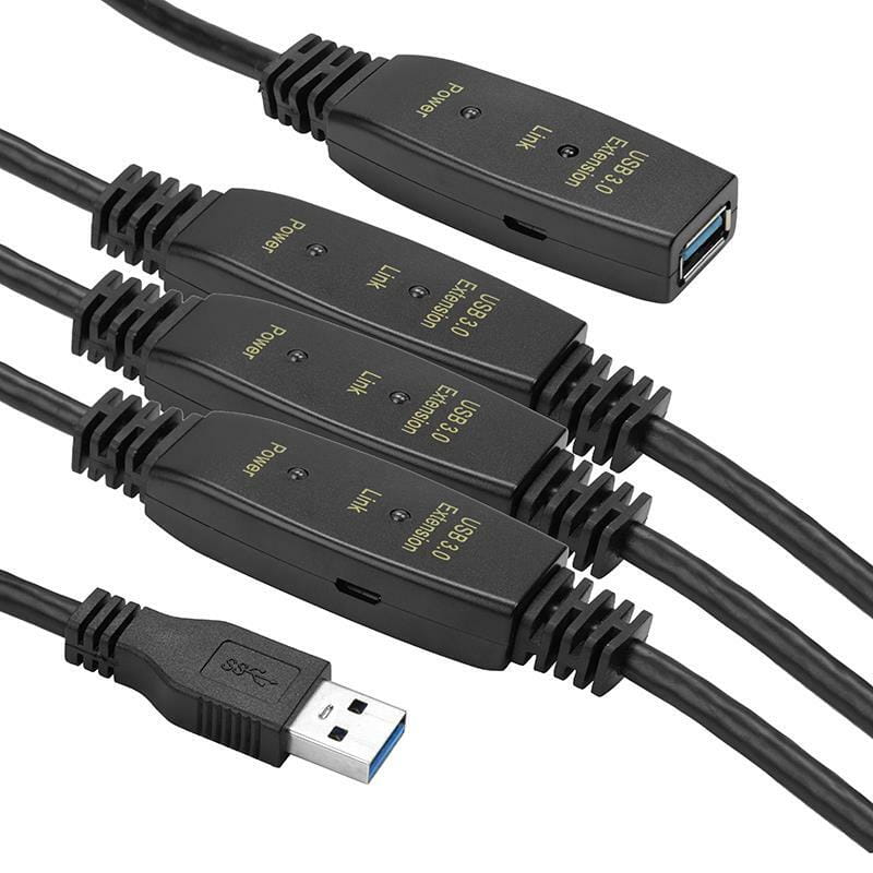 Активный удлинитель PowerPlant USB 3.0 AM - AF, 30 м (CA912872) черный