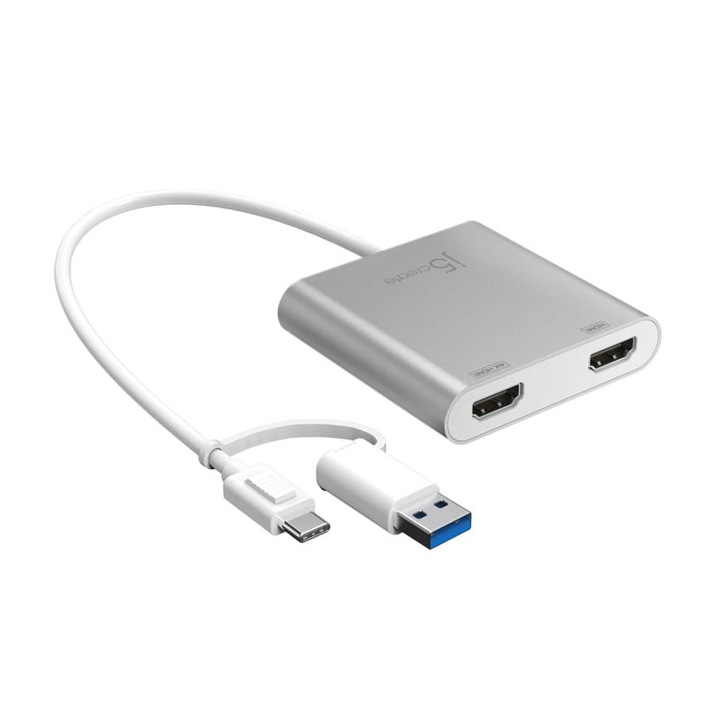 Адаптер J5create USB-C/A - 2 HDMI (M/F), Silver (JCA365-N)