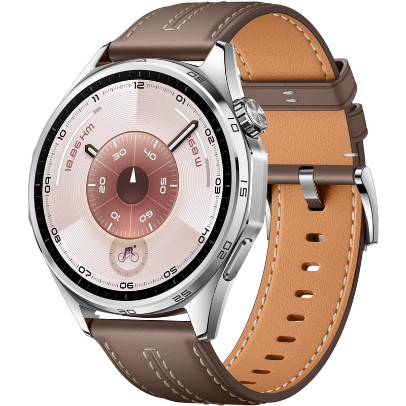 Смарт-годинник Huawei Watch GT 6 46mm Steel with Brown Composite Leather Strap (55020FTW)