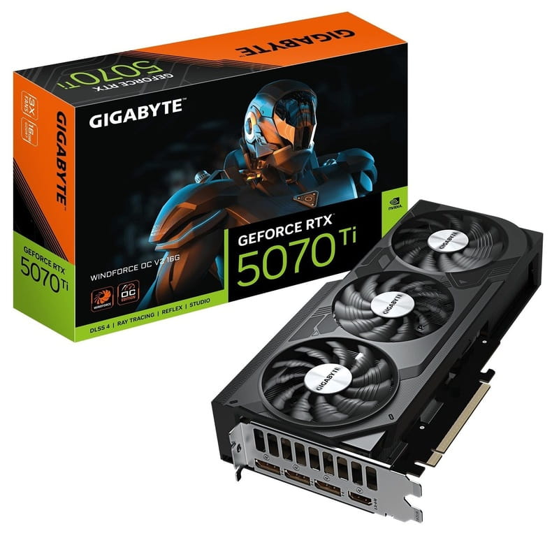 Видеокарта GF RTX 5070 Ti 16GB GDDR7 Windforce OC V2 Gigabyte (GV-N507TWF3OCV2-16GD)