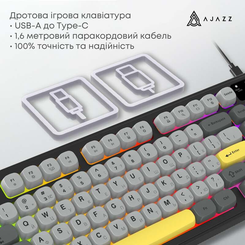 Клавіатура Ajazz AF98 Black USB-C Black Gray Yellow (AF98-BGY)
