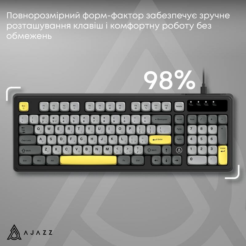 Клавіатура Ajazz AF98 Black USB-C Black Gray Yellow (AF98-BGY)