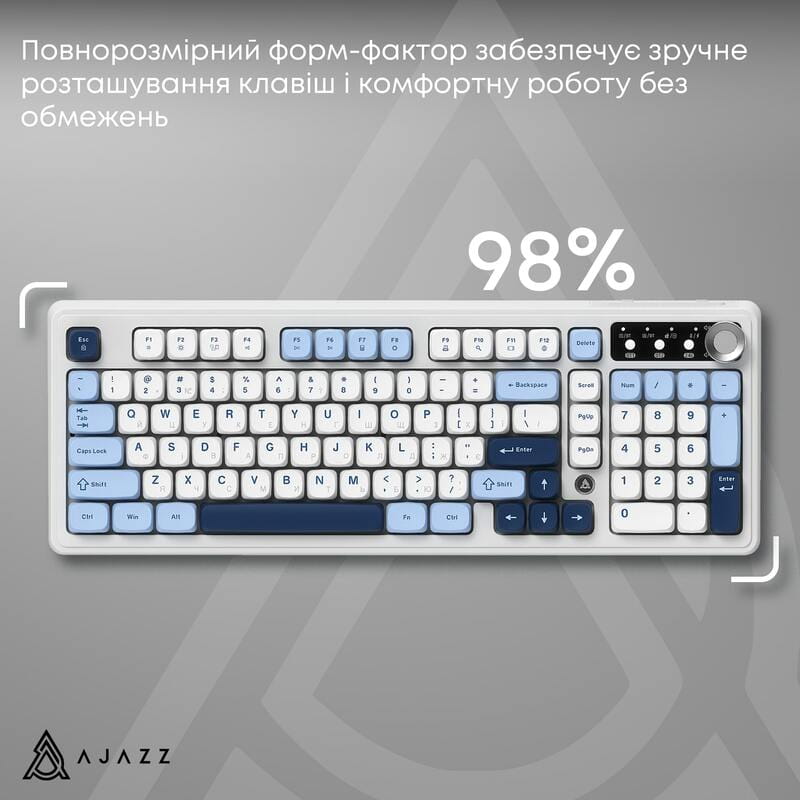 Клавіатура бездротова Ajazz AF98 Plus Glacier Blue (AF98-PLUS-GB)