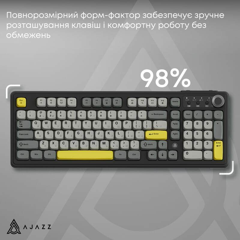 Клавіатура бездротова Ajazz AF98 Plus Black Gray Yellow (AF98-PLUS-BGY)