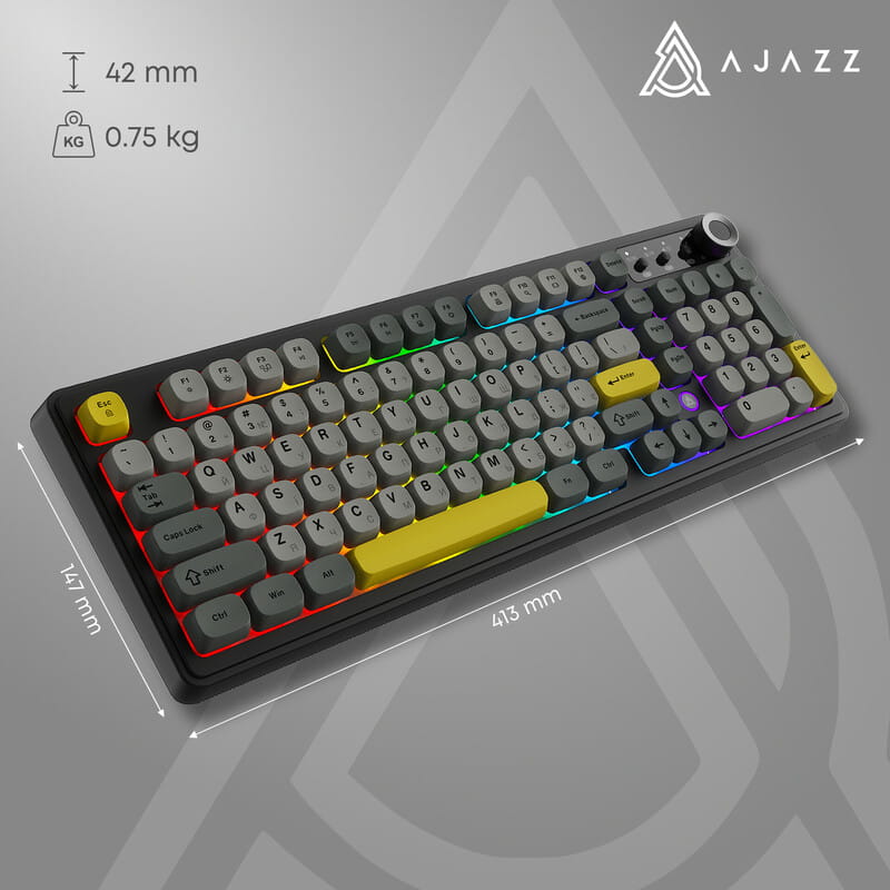 Клавіатура бездротова Ajazz AF98 Plus Black Gray Yellow (AF98-PLUS-BGY)