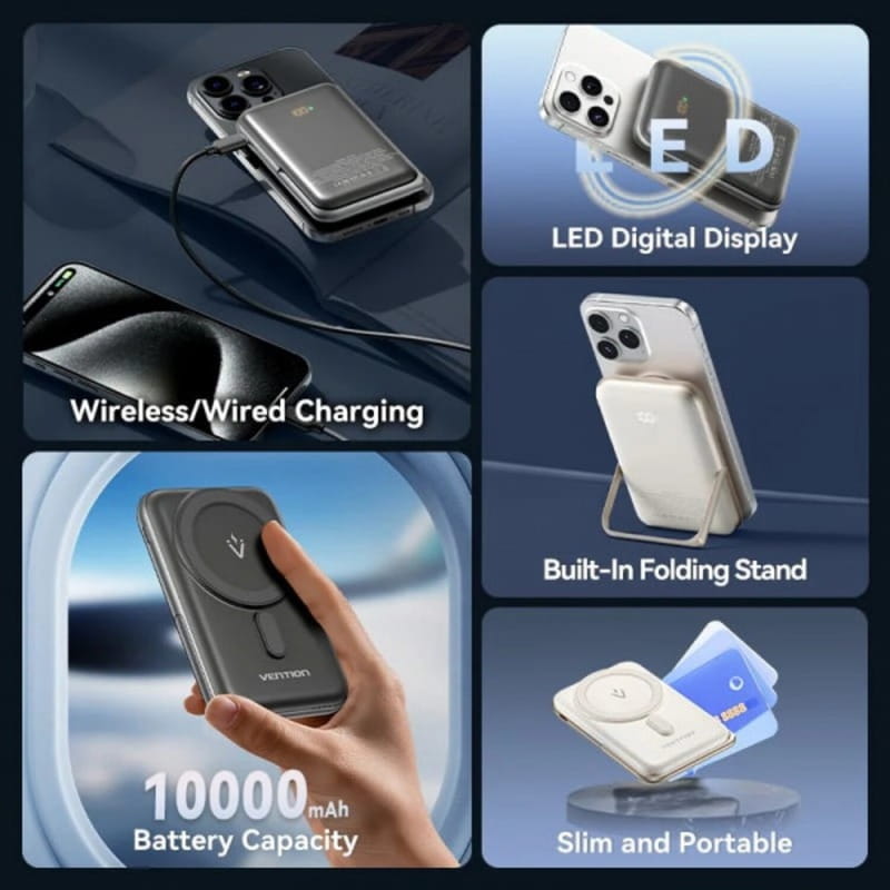 Универсальная мобильная батарея Vention Magnetic Wireless 10000mAh 20W Black (FHNB0)