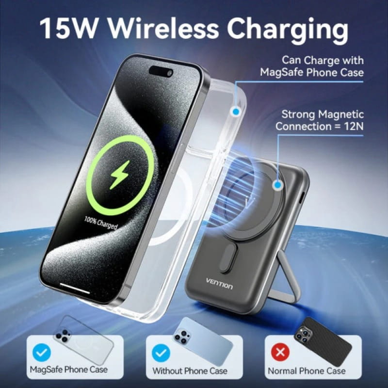 Универсальная мобильная батарея Vention Magnetic Wireless 10000mAh 20W Black (FHNB0)
