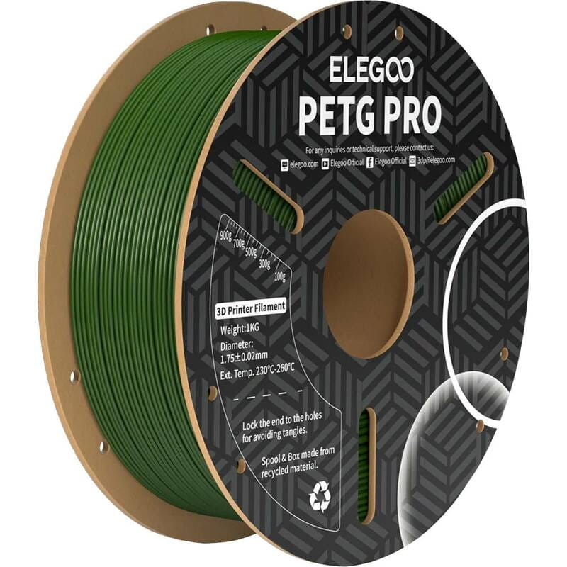Филамент пластик Elegoo для 3D-принтера Petg Pro 1.75 мм 1 кг, зелёный (50.203.0449)