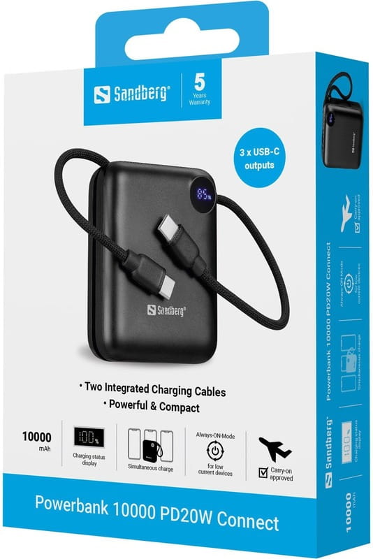 Универсальная мобильная батарея Sandberg 10000mAh 20W Black (421-26)