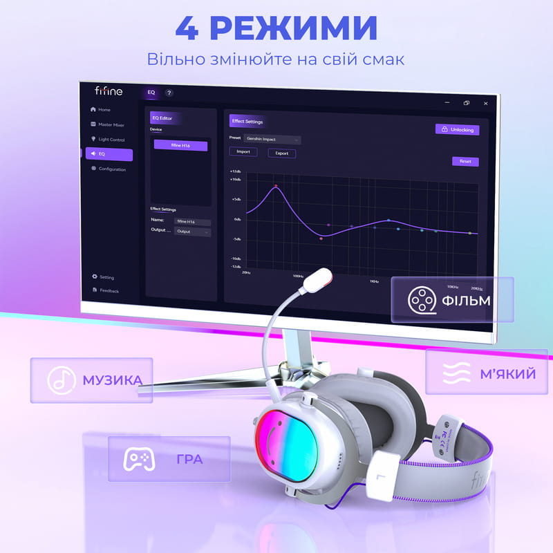 Гарнітура Fifine H16W 7.1 White RGB