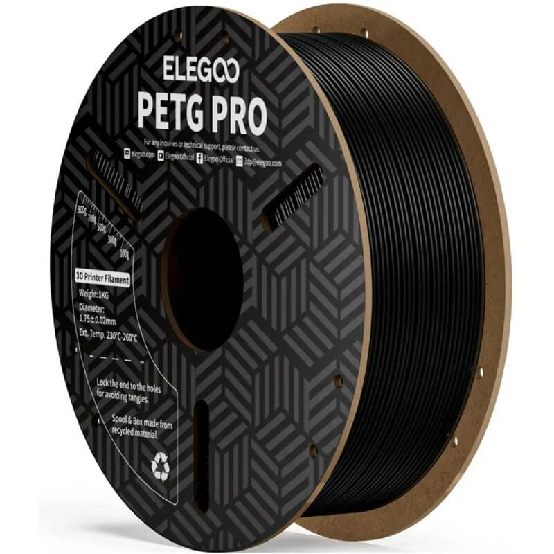 Филамент пластик Elegoo для 3D-принтера Petg Pro 1.75 мм 1 кг, чёрный (50.203.0198)