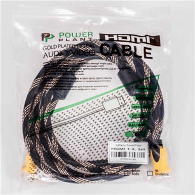 Кабель PowerPlant (KD00AS1196) HDMI-HDMI v1.3, 3м, Nylon, Double ferrites, Black