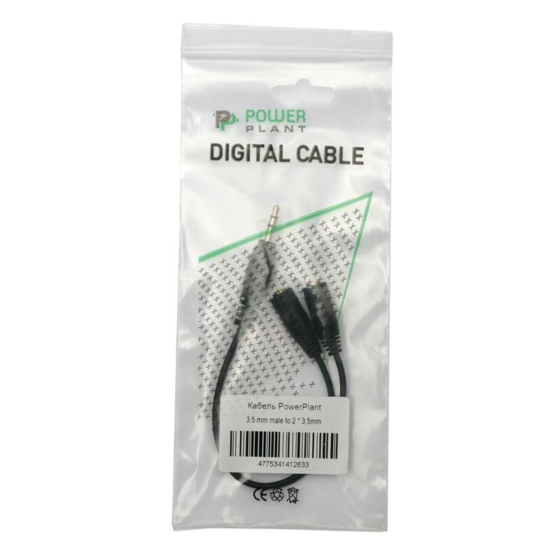 Кабель PowerPlant 3.5mm(M) - 2х3.5mm(F), 0.2 м, Black (KD00AS1263)