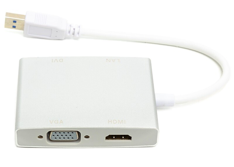 Адаптер PowerPlant (CA912087) USB3.0-DVI/HDMI/Gigabit Ethernet White
