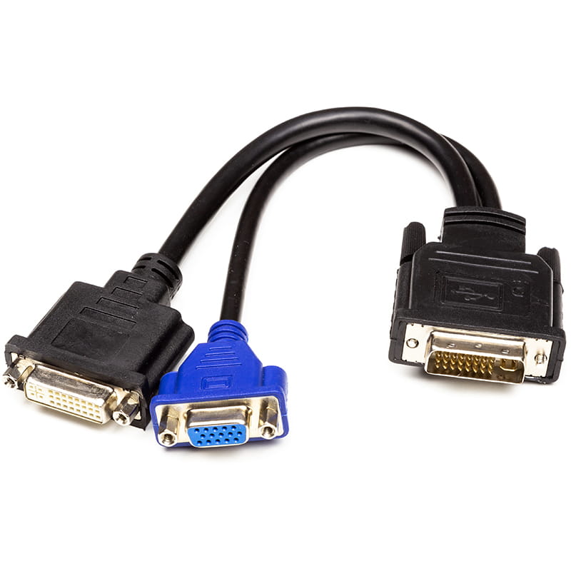 Адаптер PowerPlant (CA912551) DVI-D (М)-DVI-D (F) + VGA (F), 0.3 м, черный