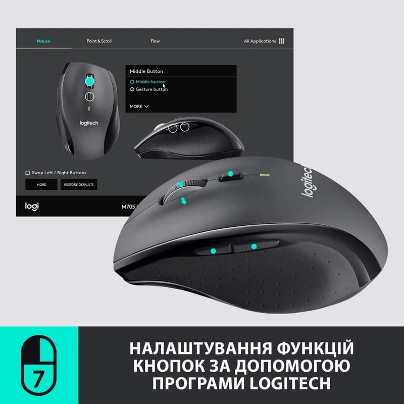 Миша бездротова Logitech M705 Marathon Black лазерна (910-001949)