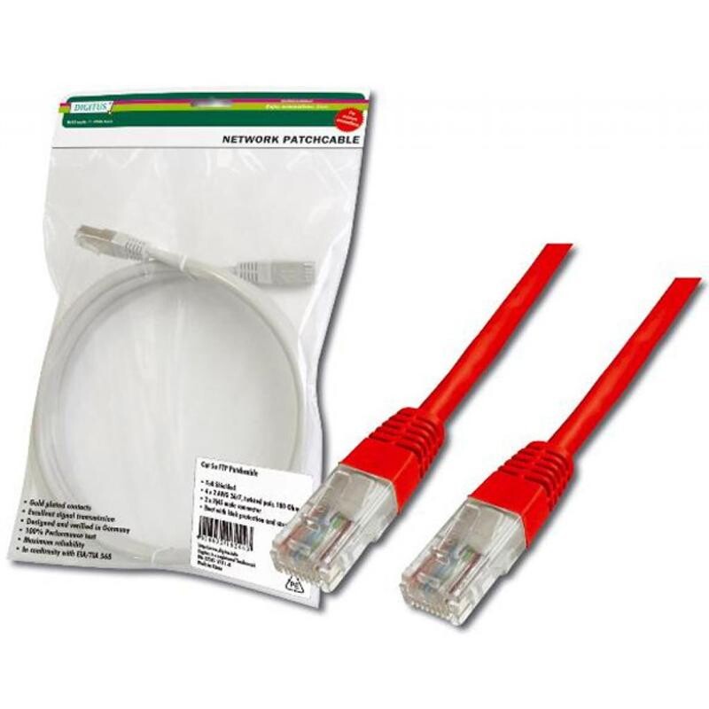 Патч-корд Digitus cat.5e, UTP, 2м, AWG 26/7, червоний (DK-1511-020/R)