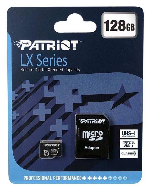 Карта памяти MicroSDXC 128GB UHS-I Class 10 Patriot LX + SD-adapter (PSF128GMCSDXC10)