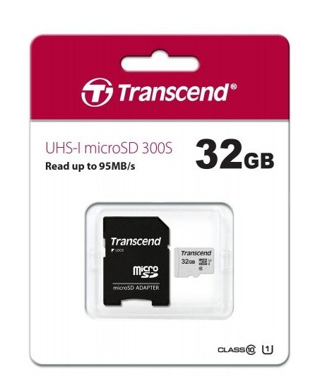 Карта памяти MicroSDHC  32GB UHS-I Class 10 Transcend 300S + SD-adapter (TS32GUSD300S-A)