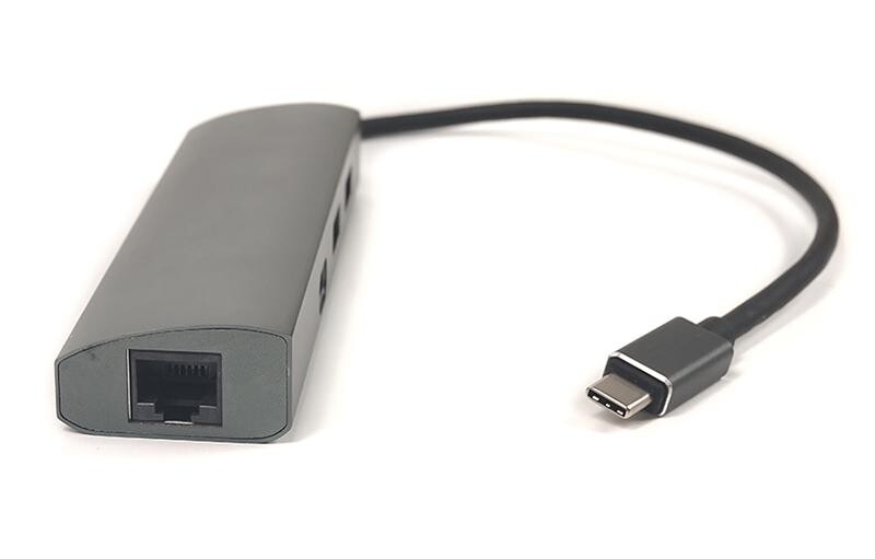Концентратор USB3.0 PowerPlant CA910557 Grey 2хUSB3.0, 1хUSB-C+Gigabit LAN