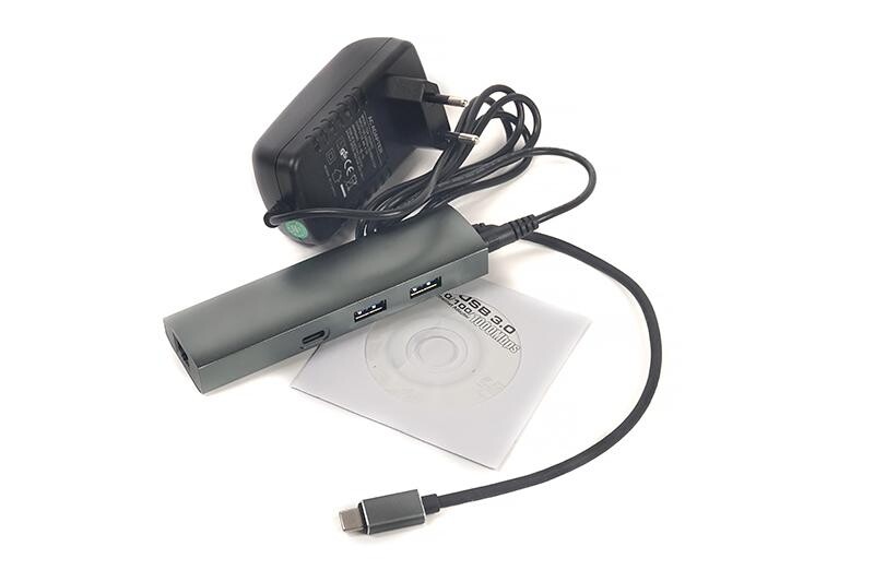 Концентратор USB3.0 PowerPlant CA910557 Grey 2хUSB3.0, 1хUSB-C+Gigabit LAN